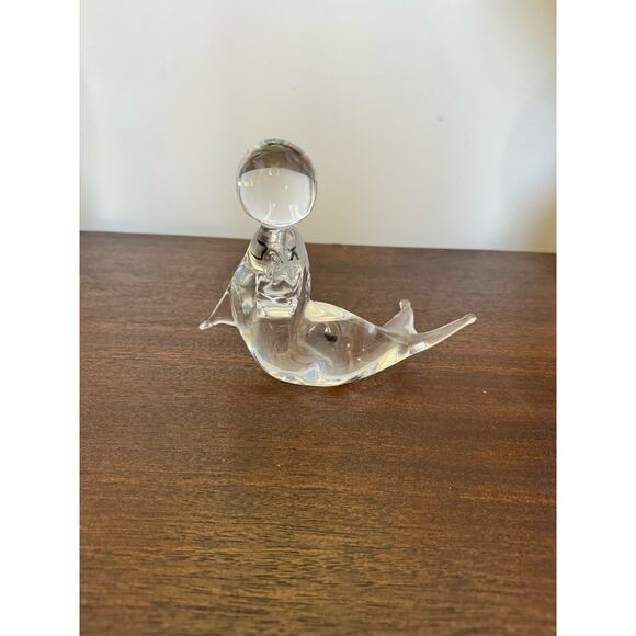 Seal with Ball Paperweight Figurine Murano Italy Clear Glass Circus Ocean - Picture 3 of 13